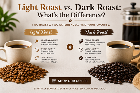 Light roast vs dark roast coffee comparison infographic
